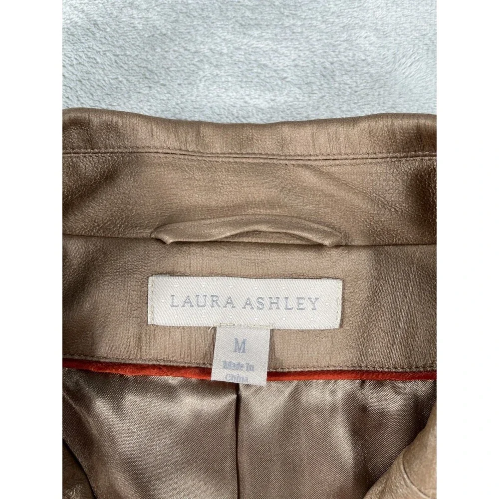 Laura Ashley Womens Quilted Jacket Medium Gold Champagne Metallic Shimmer Zip